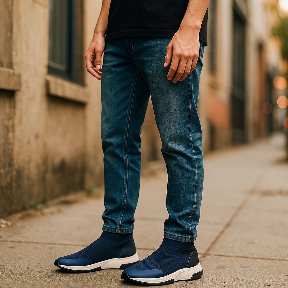 VIA SPIGA Verion Women’s slip on Stretch-Sock Sneakers  Blue/White